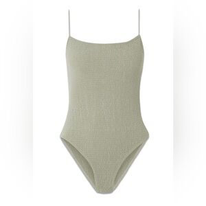 Toteme Smocked Shirred One Piece Bathing Swim Suit in Grey Green Size XL